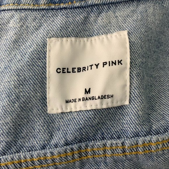 Celebrity Pink Denim Boyfriend Trucker Jacket M Med Wash Distressed Pockets - Picture 6 of 6